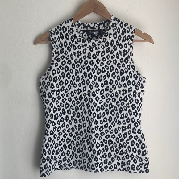 Theory Black and White Leopard Print Blouse - Picture 1 of 8